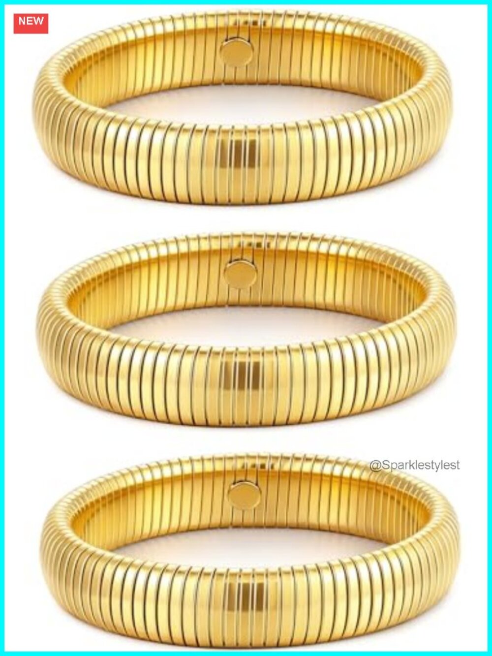 Chunky Stretch Bangle Bracelets Set of 3 24K Gold Plated Stainless Steel Wide